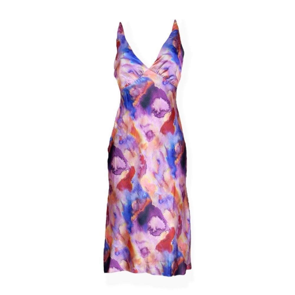 BHLDN Hazel V-Neck Printed Stretch Satin Midi Dress NWT Large